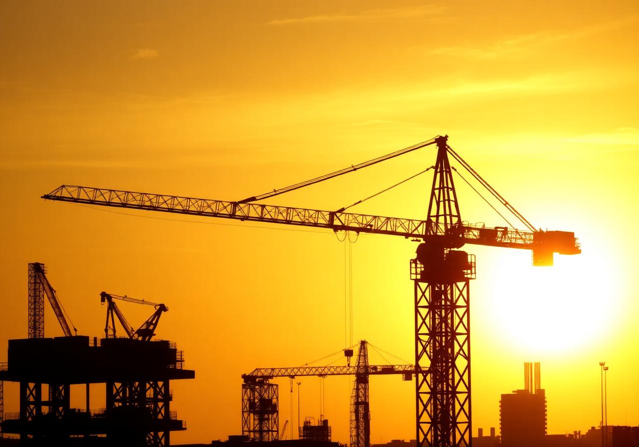 Active job site at sunset